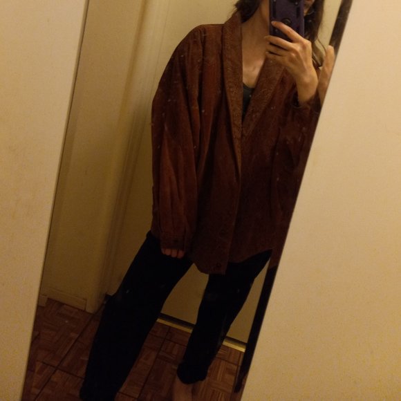 Vintage Rust Suede Bomber Jacket 80s Early 90s Oversized - Picture 15 of 16